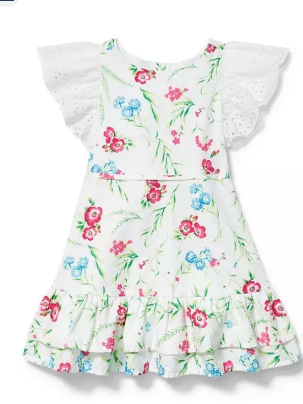 Janie and Jack White Floral Eyelet Sleeve Dress with Red and Blue Flowers - Picture 8 of 8